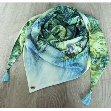 Foulard verdoyant nature turquoise jaune clair.