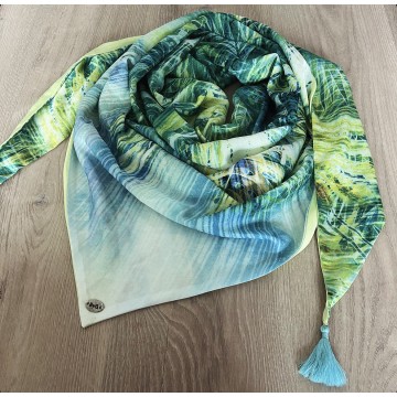 Foulard verdoyant nature turquoise jaune clair.