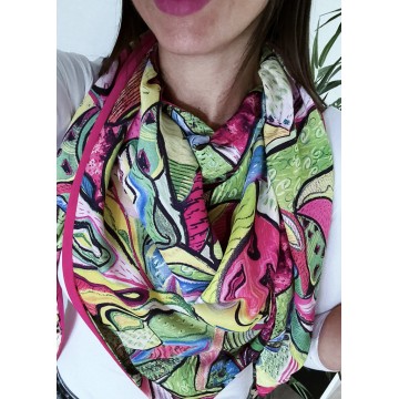 Foulard Pica multicolore fuchsia.