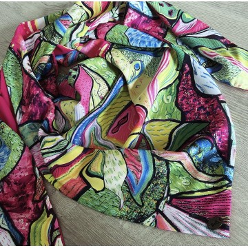 Foulard Pica multicolore fuchsia.