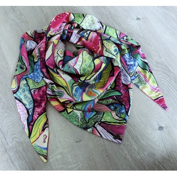 Foulard Pica multicolore fuchsia.