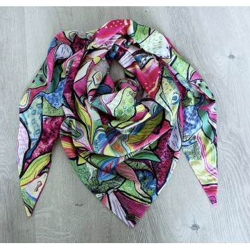 Foulard Pica multicolore fuchsia.