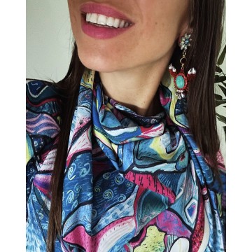 Foulard PICA multicolore bleu bic.