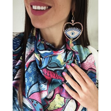 Foulard PICA multicolore bleu bic.