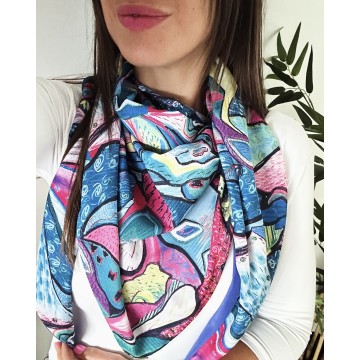 Foulard PICA multicolore bleu bic.