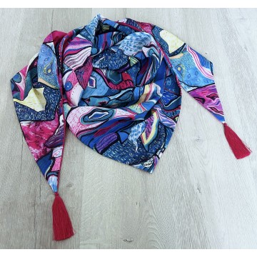 Foulard multicolore bleu fuchsia.