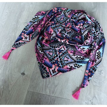 Foulard paon multicolore rose.