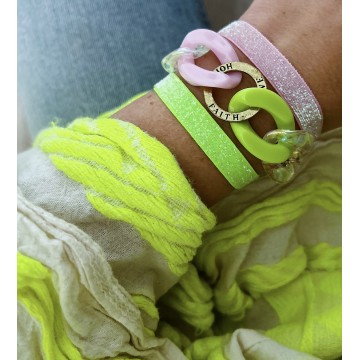 Bracelet rose, vert flashy et doré multi-tours.