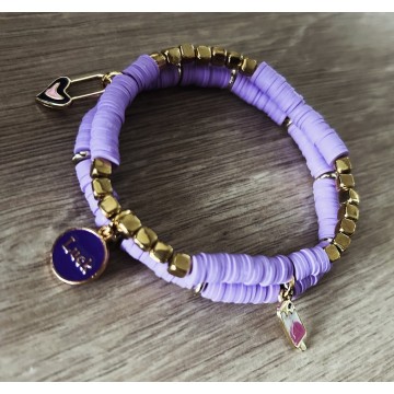 Bracelet mauve et doré double.