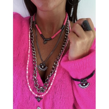 Collier multi-rangs pink & black