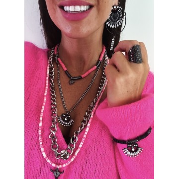 Collier multi-rangs pink & black