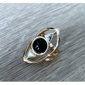 Bague réglable black white & gold.