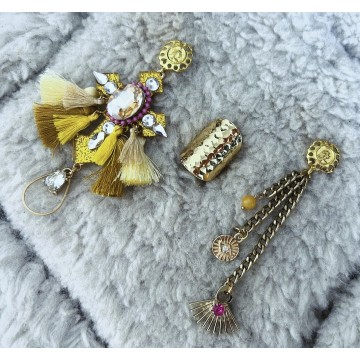 Boucles d'oreilles jaune en mode: breloques et franges.