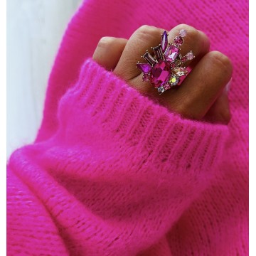 Bague réglable diamant strass fuchsia.