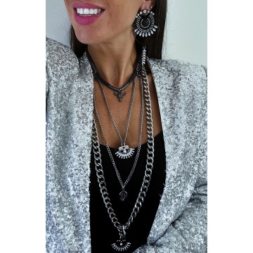 Collier multi-rangs black