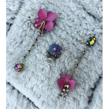 Boucles d'oreilles ethnique chic fleur rose multi.