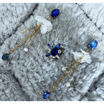 Boucles d'oreilles bohème oeil blue strass.