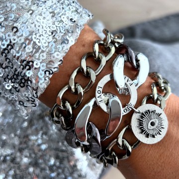 Bracelet maille silver et gunmetal multi-tours.