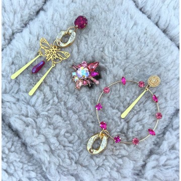 Boucles d'oreilles doré asy papi fuchsia