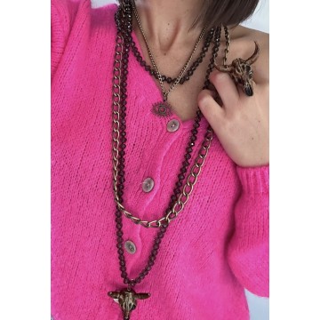 Collier multi-rangs brun et bronze buffle.