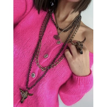 Collier multi-rangs brun et bronze buffle.