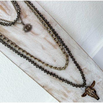 Collier multi-rangs brun et bronze buffle.