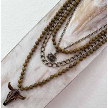 Collier multi-rangs brun et bronze buffle.