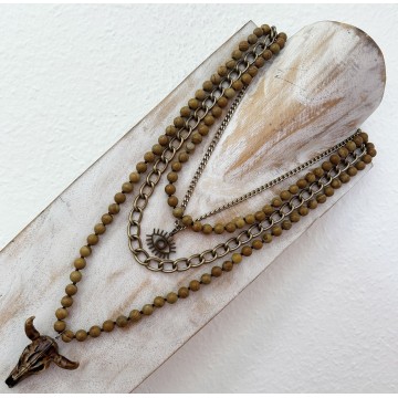 Collier multi-rangs brun et bronze buffle.