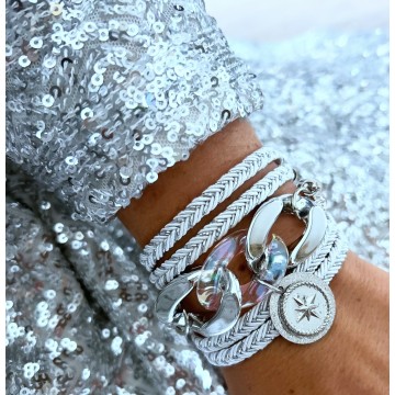 Bracelet maille silver multi-tours étoile strass.