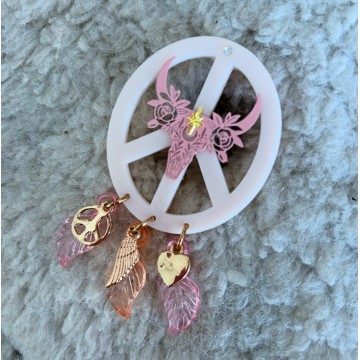 Broche "peace and Love" rose et doré.