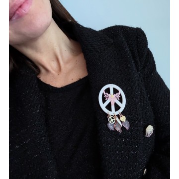 Broche "peace and Love" rose et doré.