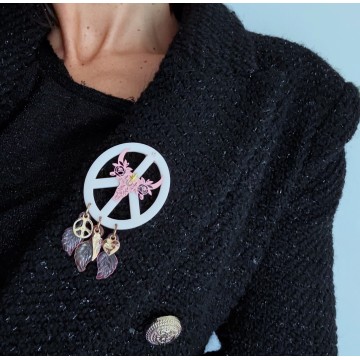 Broche "peace and Love" rose et doré.